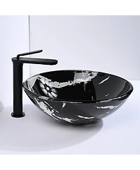 Aquaterior Bathroom Round Tempered Glass Vessel Sink w/ Single-Hole Faucet Drain