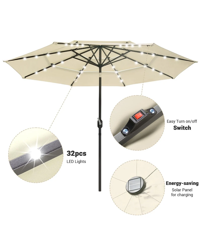 Yescom 3 Tier Patio Umbrella with Solar Led Crank Tilt Button Outdoor