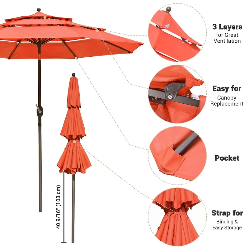 10 Ft 3 Tier Patio Umbrella with Protective Cover Crank Push to Tilt Hotel