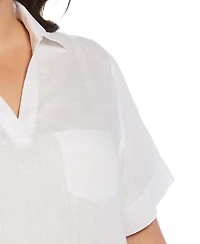 Rafaella Plus Size Split Neck Short Sleeve Linen Top