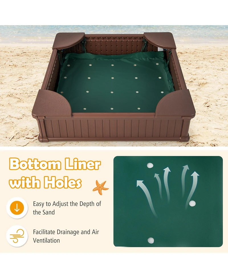 Sugift Kids Outdoor Sandbox with Oxford Cover and 4 Corner Seats