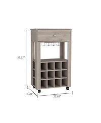 Fm Furniture Ace Bar Cart, Twelve Built-in Wine Rack, Casters, Drawer