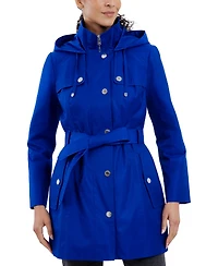 London Fog Women's Hooded Belted Zip-Front Raincoat