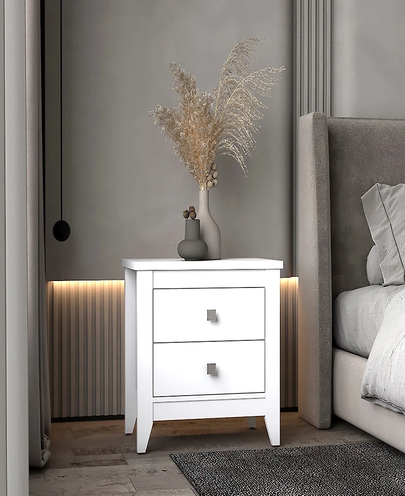Fm Furniture Breeze Four-Legged Modern Bedroom Nightstand, with Two Drawers
