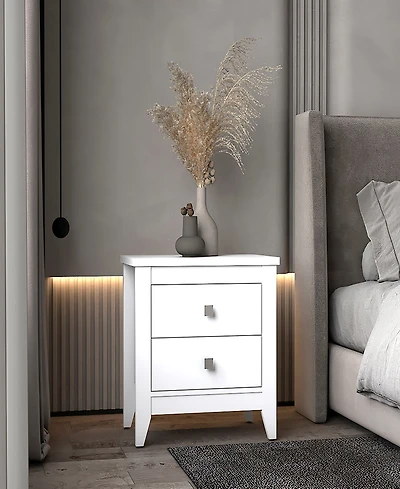 Fm Furniture Breeze Four-Legged Modern Bedroom Nightstand, with Two Drawers