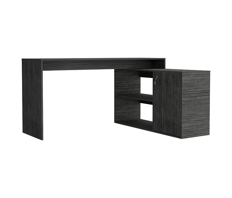 Fm Furniture Dallas L-Shaped Home Office Desk, Two Shelves, Single Door Cabinet