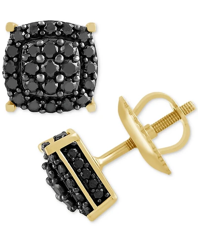 Men's Black Diamond Halo Cluster Screw Back Stud Earrings (1 ct. t.w.)