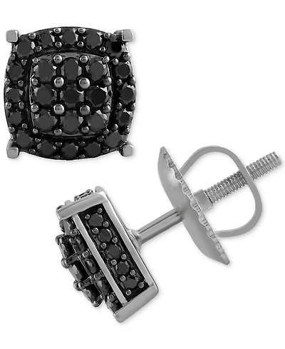Men's Black Diamond Halo Cluster Screw Back Stud Earrings (1 ct. t.w.)