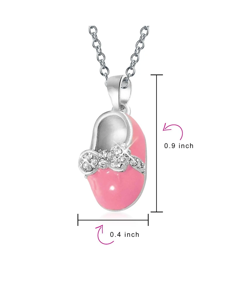 Bling Jewelry Charm Baby Shoe Pendant Necklace Gift New Mother Pink Enamel Bow Cz Accent Sterling Silver