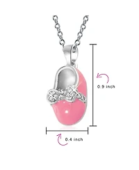 Bling Jewelry Charm Baby Shoe Pendant Necklace Gift New Mother Pink Enamel Bow Cz Accent Sterling Silver