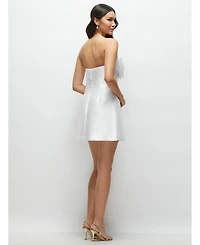 Alfred Sung Women's Oversized Bow Strapless Little White Mini Dress with Pearl Accents