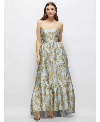 Dessy Collection Women's Strapless Cat-Eye Boned Bodice Brocade High-Low Dress
