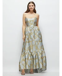 Dessy Collection Women's Strapless Cat-Eye Boned Bodice Brocade High-Low Dress