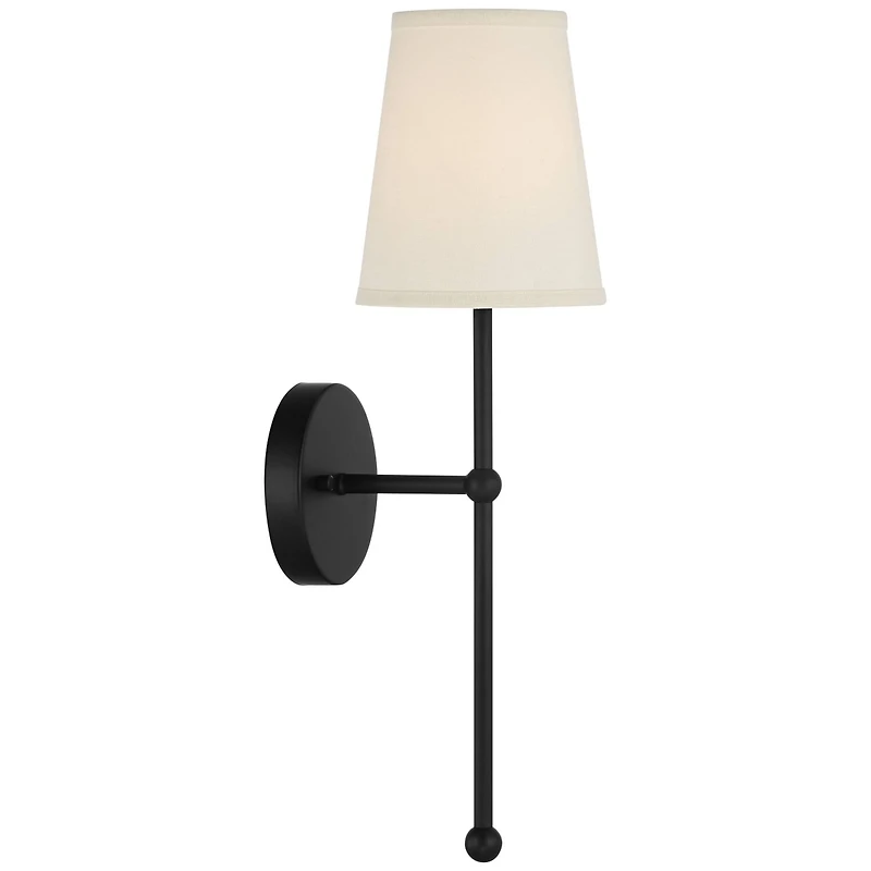 Possini Euro Design Elena Modern Wall Light Sconce Matte Black Metal Hardwire 6" Fixture Cream Linen Shade for Bedroom Reading Living Room House