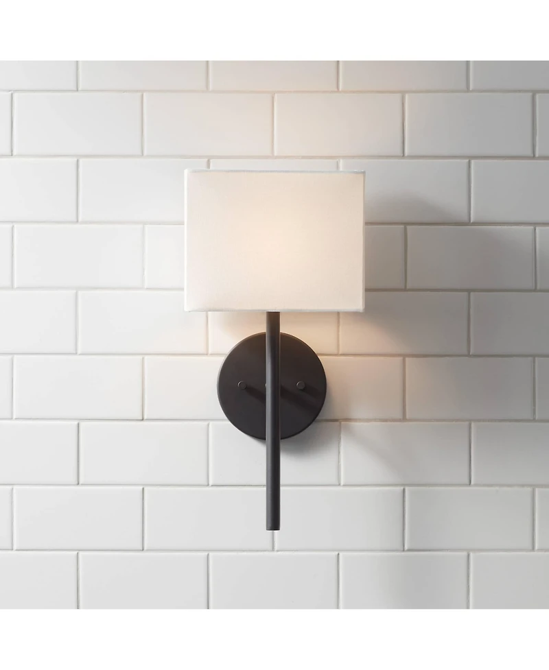 Possini Euro Design Favreau Modern Wall Light Sconce Black Hardwire 8" Fixture Rectangular Linen Fabric for Bedroom Bathroom Vanity Reading Hallw