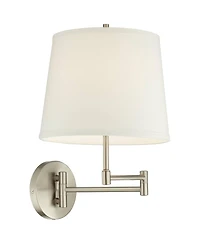 360 Lighting Oray Modern Swing Arm Wall Lamps Set of 2 Brushed Nickel Plug-in Light Fixture Off White Cotton Drum Shade for Bedroom Living Room House