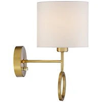 360 Lighting Amidon Modern Wall Lamp Warm Brass Metal Plug-in 8" Light Fixture White Fabric Drum Shade for Bedroom Reading Living Room House Home