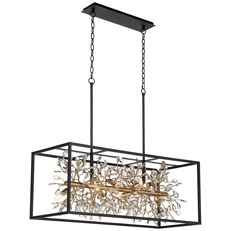 Possini Euro Design Carrine Black Gold Linear Pendant Chandelier 38 1/2" Wide Modern Clear Crystal 8-Light Fixture for Dining Room Kitchen Island