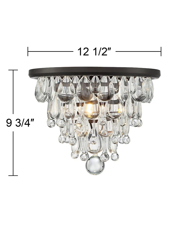 Vienna Full Spectrum Lorraine Modern Ceiling Light Flush Mount Fixture 12 1/2" Wide Bronze Crystal Drops Shade for Bedroom Kitchen Living Room Ha