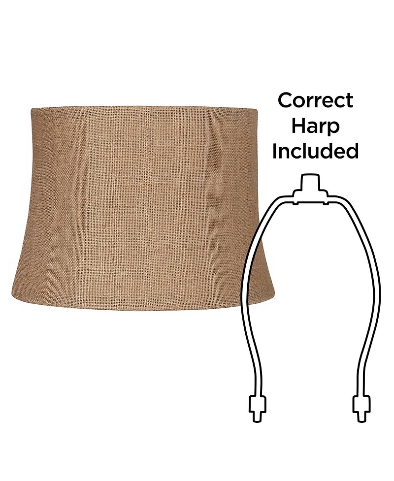 Springcrest Natural Burlap Medium Drum Lamp Shade 12" Top x 14" Bottom x 10" High (Spider) Replacement with Harp and Finial
