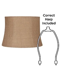 Springcrest Natural Burlap Medium Drum Lamp Shade 12" Top x 14" Bottom x 10" High (Spider) Replacement with Harp and Finial