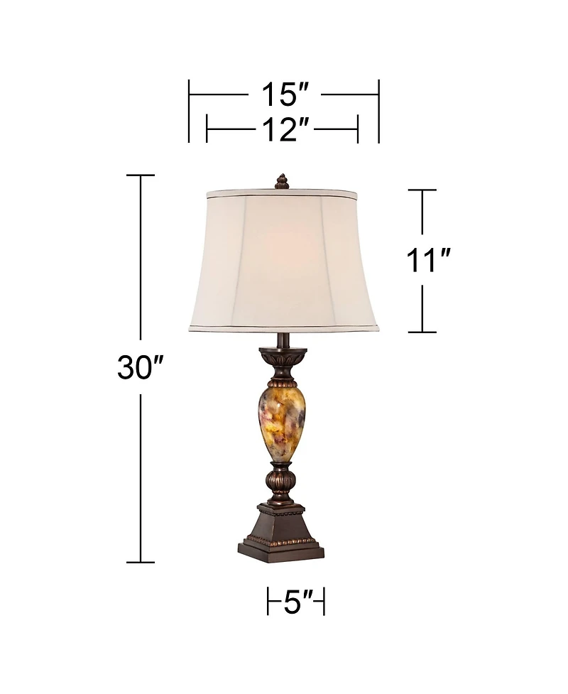 Kathy Ireland Mulholland Traditional Table Lamp 30" Tall Brown Gold Faux Marble Aged Bronze Off White Oval Shade for Bedroom Living Room Bedside