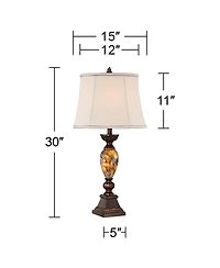 Kathy Ireland Mulholland Traditional Table Lamp 30" Tall Brown Gold Faux Marble Aged Bronze Off White Oval Shade for Bedroom Living Room Bedside