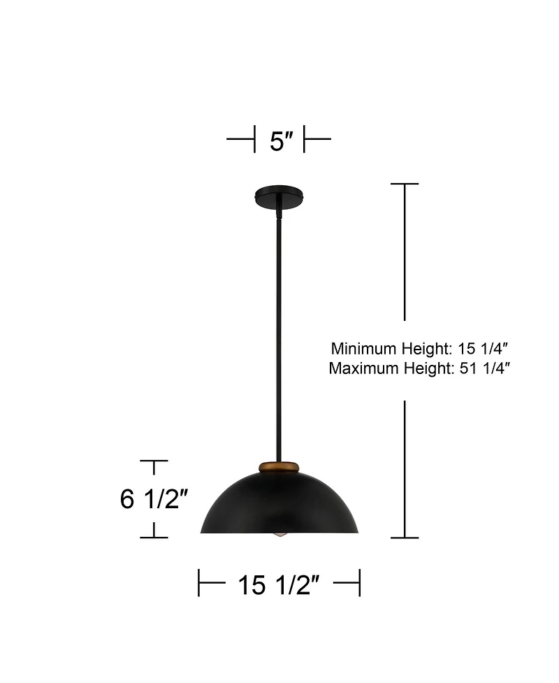 Janie Black Gold Pendant Light 15.50" Wide Modern Industrial Dome Metal Shade Fixture for Dining Room House Foyer Kitchen Entryway Bedroom Living