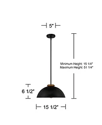 Janie Black Gold Pendant Light 15.50" Wide Modern Industrial Dome Metal Shade Fixture for Dining Room House Foyer Kitchen Entryway Bedroom Living