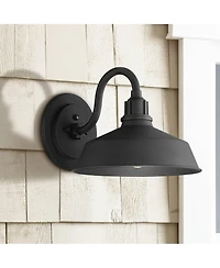 Franklin Iron Works Arnett Rustic Industrial Farmhouse Outdoor Barn Light Fixtures Set of 2 Black Dusk to Dawn Gooseneck 10 1/2" for Exterior Dec