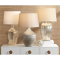 Possini Euro Design Ania 31" Tall Jar Large Modern End Table Lamp Champagne Glass Single Off-White Shade Living Room Bedroom
