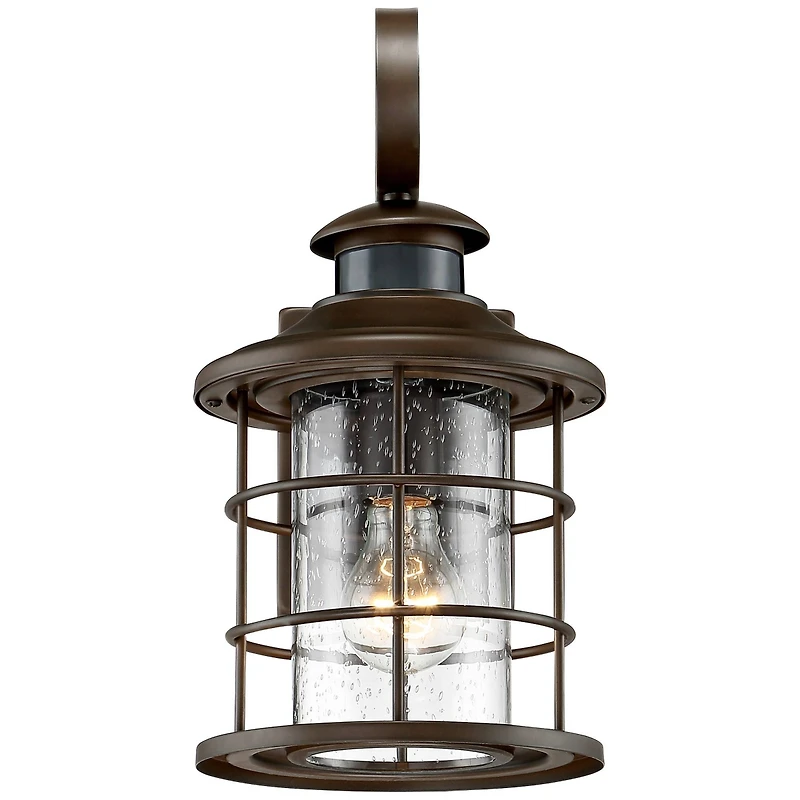 Hogan Vintage-like Outdoor Wall Light Fixture Oil Rubbed Bronze 14" Seedy Glass Dusk to Dawn Motion Sensor for Exterior House Porch Patio Outside