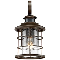 Hogan Vintage-like Outdoor Wall Light Fixture Oil Rubbed Bronze 14" Seedy Glass Dusk to Dawn Motion Sensor for Exterior House Porch Patio Outside