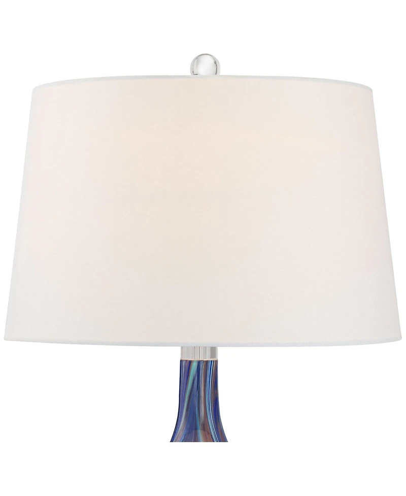 Possini Euro Design Taylor 29" Tall Teardrop Modern Coastal End Table Lamp Blue Art Glass Single White Shade Living Room Bedroom