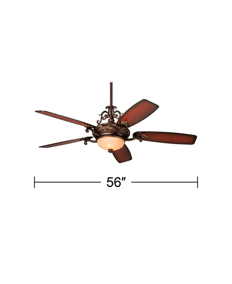 Casa Vieja 56" Casa Esperanza Indoor Ceiling Fan 5 Blade Led Light Remote Control Bronze Gold Motor Teak Finish Blades Bedroom