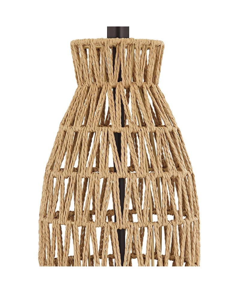 360 Lighting San Carlos Coastal Modern Table Lamps 29" Tall Set of 2 Natural Rattan Wicker Oatmeal Fabric Drum Shade for Bedroom Living Room Beds