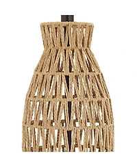 360 Lighting San Carlos Coastal Modern Table Lamps 29" Tall Set of 2 Natural Rattan Wicker Oatmeal Fabric Drum Shade for Bedroom Living Room Beds