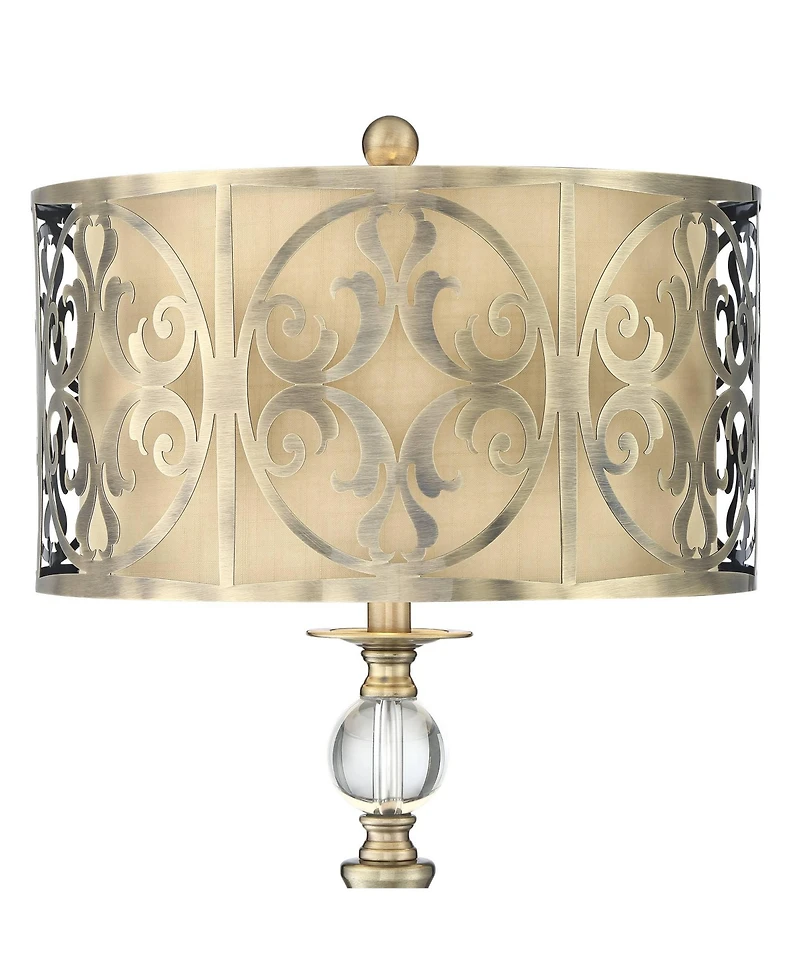 Possini Euro Design Doris Traditional Table Lamp 30 1/2" Tall Brass Candlestick Openwork Double Drum Shades for Bedroom Living Room Bedside Night