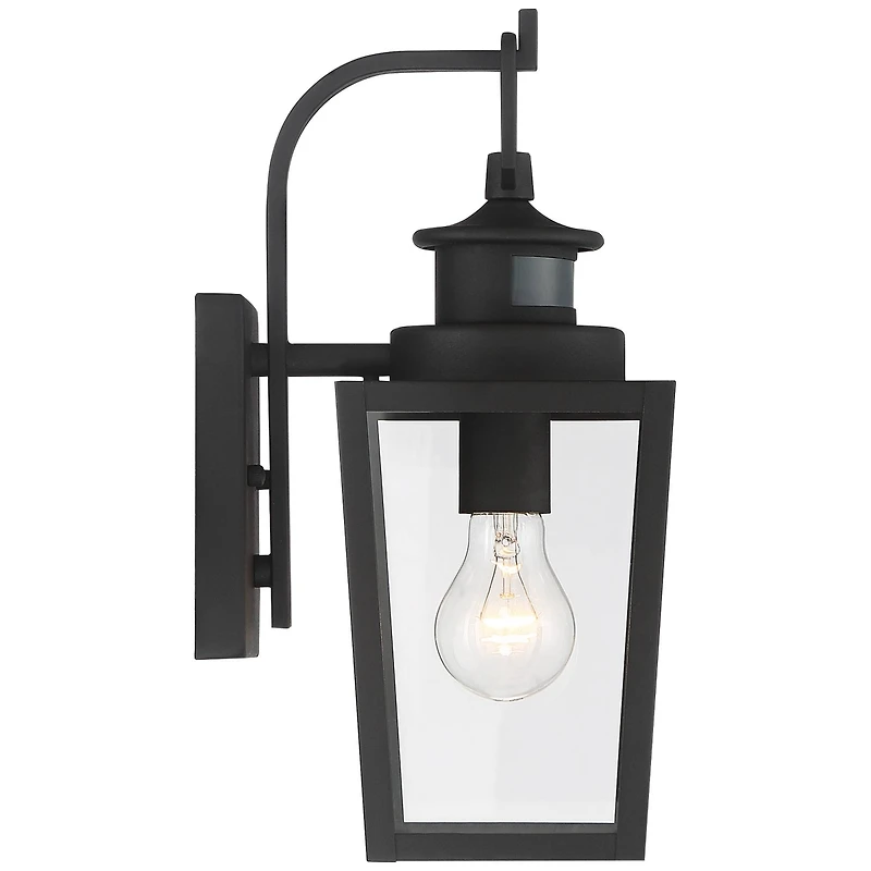 Possini Euro Design Ackerly Modern Outdoor Wall Light Fixture Textured Black Dusk to Dawn Motion Sensor 14" Clear Glass for Post Exterior Barn De