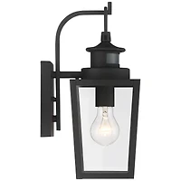 Possini Euro Design Ackerly Modern Outdoor Wall Light Fixture Textured Black Dusk to Dawn Motion Sensor 14" Clear Glass for Post Exterior Barn De