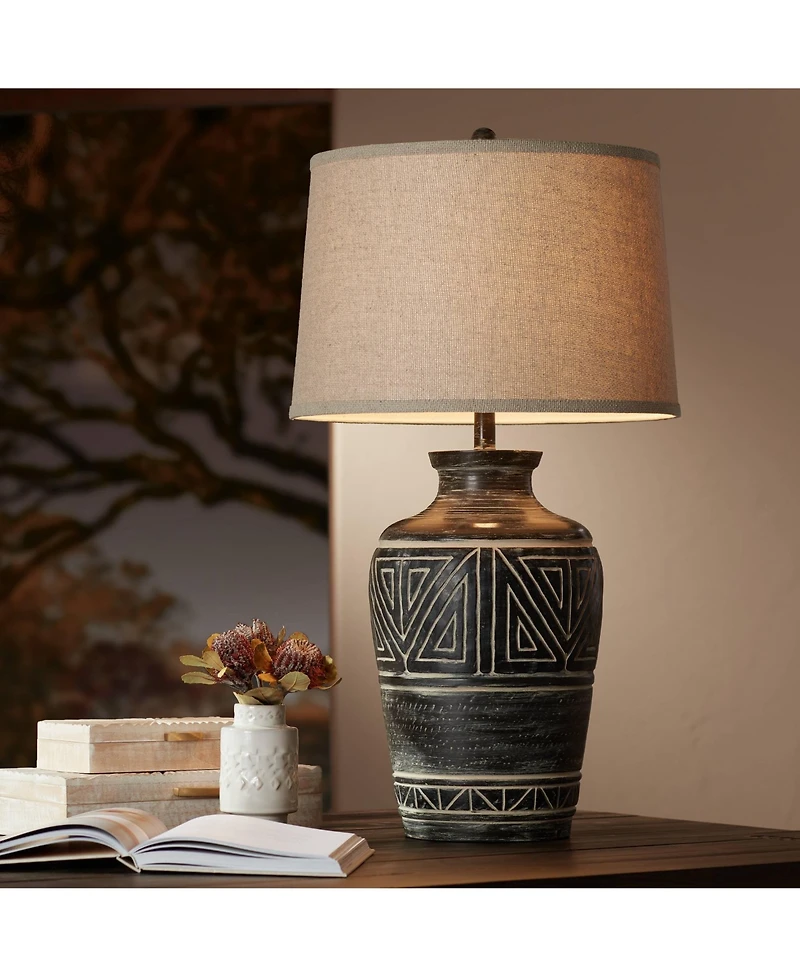 John Timberland Miguel Rustic Table Lamp Southwest 32" Tall Earth Tone Linen Drum Shade for Bedroom Living Room Bedside Nightstand Office Kids Ho