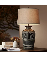 John Timberland Miguel Rustic Table Lamp Southwest 32" Tall Earth Tone Linen Drum Shade for Bedroom Living Room Bedside Nightstand Office Kids Ho