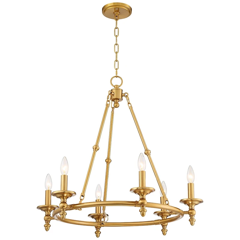 Stiffel Warm Antique Brass Wagon Wheel Chandelier 28" Wide Farmhouse Rustic 6-Light Fixture for Dining Room Living House Foyer Kitchen Island Ent