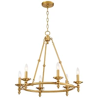 Stiffel Warm Antique Brass Wagon Wheel Chandelier 28" Wide Farmhouse Rustic 6-Light Fixture for Dining Room Living House Foyer Kitchen Island Ent