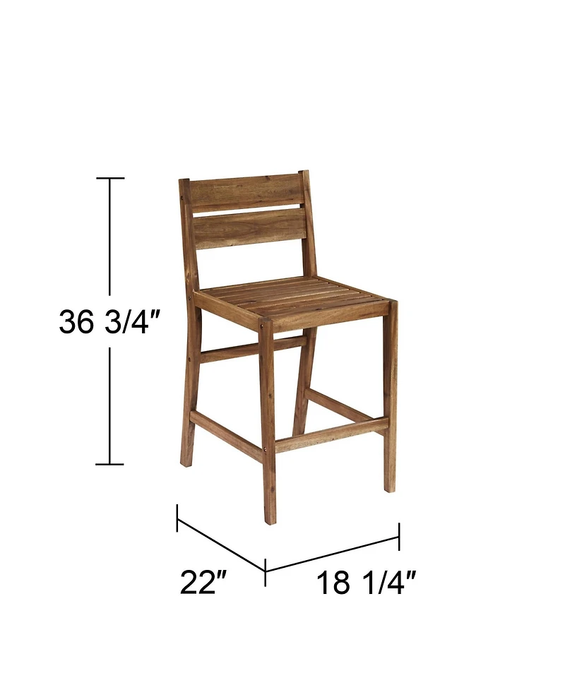 Teal Island Designs Wood Outdoor Bar Stools 24" Set of 2 High Farmhouse Rustic with Ladder Backrest Footrest for Kitchen Counter Island Patio Gar