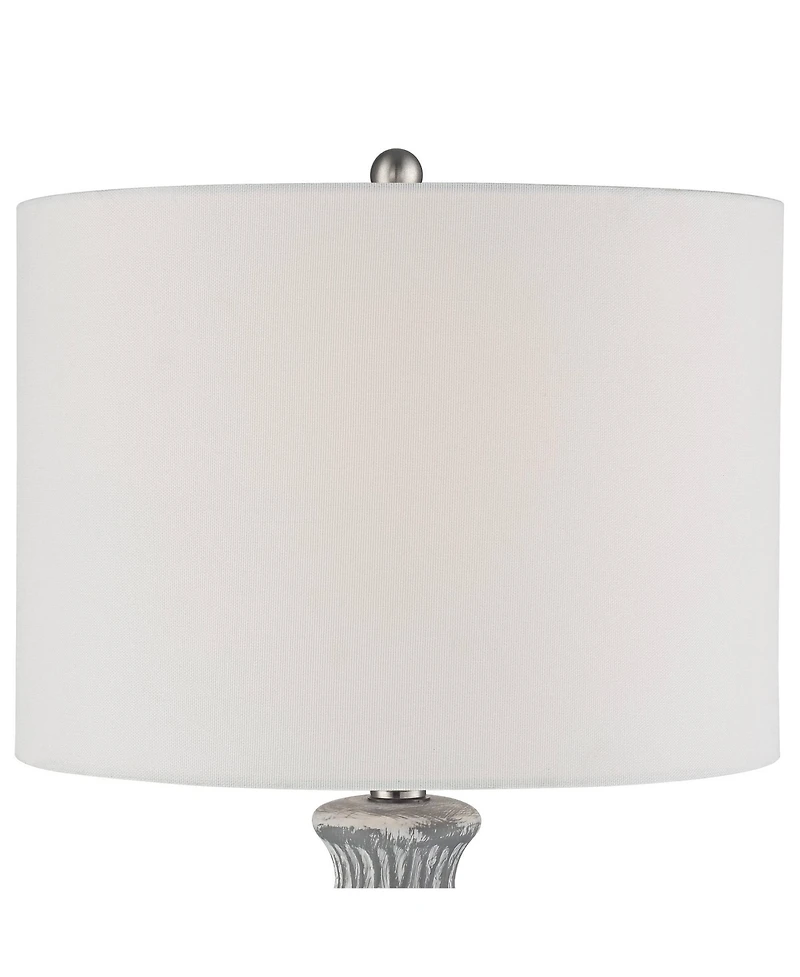 Patrick Modern Coastal Table Lamp 26 1/4" High Whitewash Gray Geometric Ceramic Drum Fabric Shade Decor for Bedroom Living Room House Home Bedside Nig