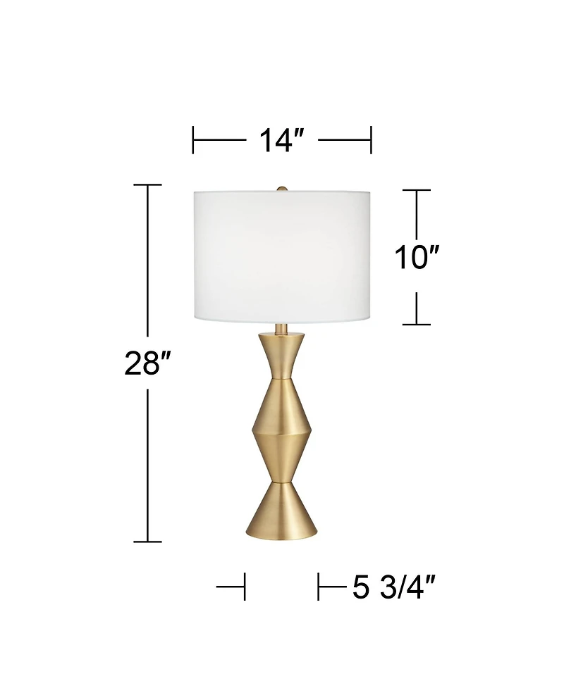 360 Lighting Elka Modern Mid Century Table Lamp 28" Tall Brass Geometric Metal White Drum Shade for Bedroom Living Room Bedside Nightstand Office