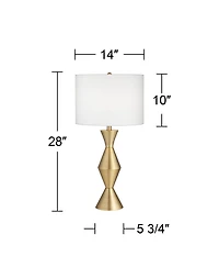 360 Lighting Elka Modern Mid Century Table Lamp 28" Tall Brass Geometric Metal White Drum Shade for Bedroom Living Room Bedside Nightstand Office