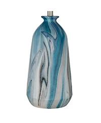 360 Lighting Carlton Modern Coastal Table Lamps 28" Tall Set of 2 Swirling Blue Faux Marble White Tapered Drum Shade for Bedroom Living Room Beds