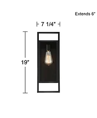 Possini Euro Design Jericho Modern Outdoor Wall Light Fixture Textured Black Metal 19" Clear Glass Panel for Post Exterior Barn Deck House Porch